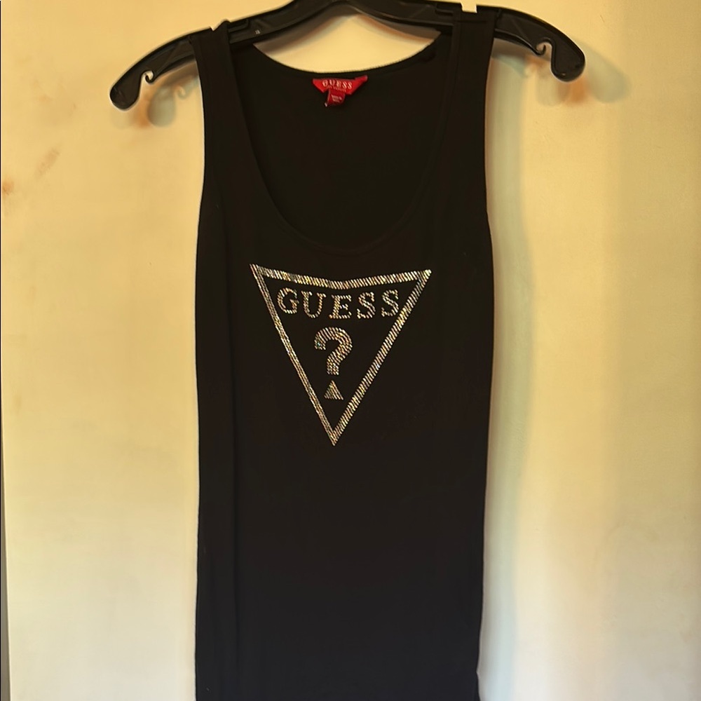 Guess Black Tank Top with Silver Logo